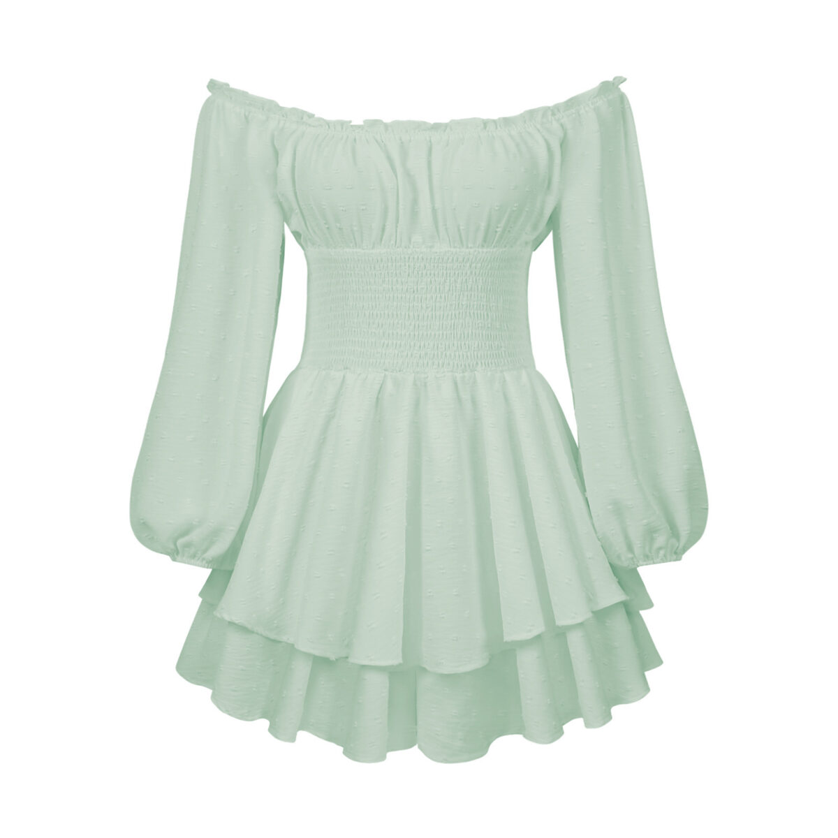 Fashion Solid Color Off-neck Pleated Ruffled Stitching Long Sleeve Casual Jumpsuit - Image 10