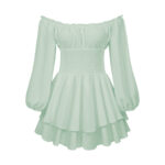 Fashion Solid Color Off-neck Pleated Ruffled Stitching Long Sleeve Casual Jumpsuit - Image 10