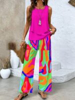 Print Suits Sleeveless Double-layer Vest And Loose Straight Pants Womens Clothing - Image 10