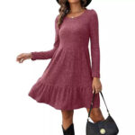 Solid Color Round Neck Knitted Dress Sweater - Image 5