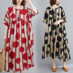 Literary Fat MM Large Size Loose Print Short Sleeve Dress