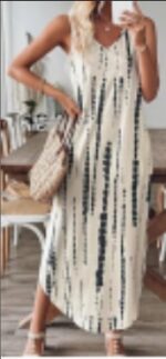 Women's Tie Dye Tank Max Dress Sleeveless V Neck Asymmetrical Split Hem Dresses With Pocket Vacation Dress - Image 3