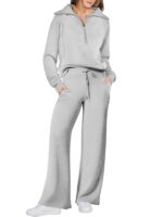 Leisure Sports Suit Long-sleeve Zipper Sweatshirt Wide Leg Pants Two-piece Set - Image 8
