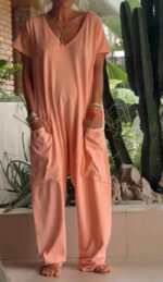European And American Solid Color And V-neck Oversized Pocket Low-grade Jumpsuit - Image 10