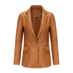 Single Button Commute Leisure Solid Color Leather Coat - Image 7