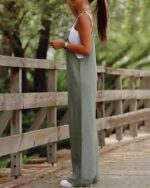 Women's Dark Green Casual Suspender Wide-leg Jumpsuit - Image 6