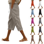 Casual Patchwork Button Cropped Pants For Women