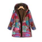 Printed cotton linen Hooded Coat zipper - Image 4