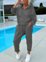 Women's Solid Color Hooded Sweatshirt Two-piece Set - Image 9
