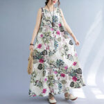 Printed Cotton Linen Round Neck Sleeveless Dress Women's - Image 2