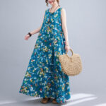Printed Cotton Linen Round Neck Sleeveless Dress Women's - Image 9