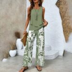 Print Suits Sleeveless Double-layer Vest And Loose Straight Pants Womens Clothing - Image 2