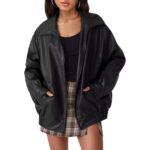 Women's Oversized Biker's Leather Jacket Fall Winter Fashion - Image 6