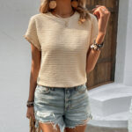 Women's Knitwear Casual Top Round Neck T-shirt - Image 2