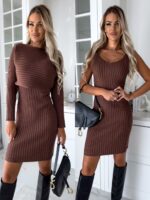 2pcs Suit Women's Solid Stripe Long-sleeved Top And Tight Suspender Skirt Fashion Autumn Winter Slim Clothing - Image 7