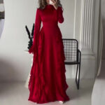 Women's Round-neck Flared Sleeves Temperament High Waist Slimming Patchwork Dress - Image 8