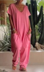 European And American Solid Color And V-neck Oversized Pocket Low-grade Jumpsuit - Image 8