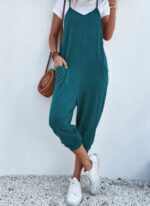 Women's Solid Color Zipper Patch Pocket Sling Jumpsuit For Women - Image 4