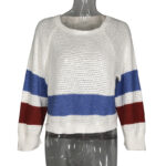 Women's Hollow-out Long Sleeve Color Matching Round Neck Pullover Loose Sweater - Image 6
