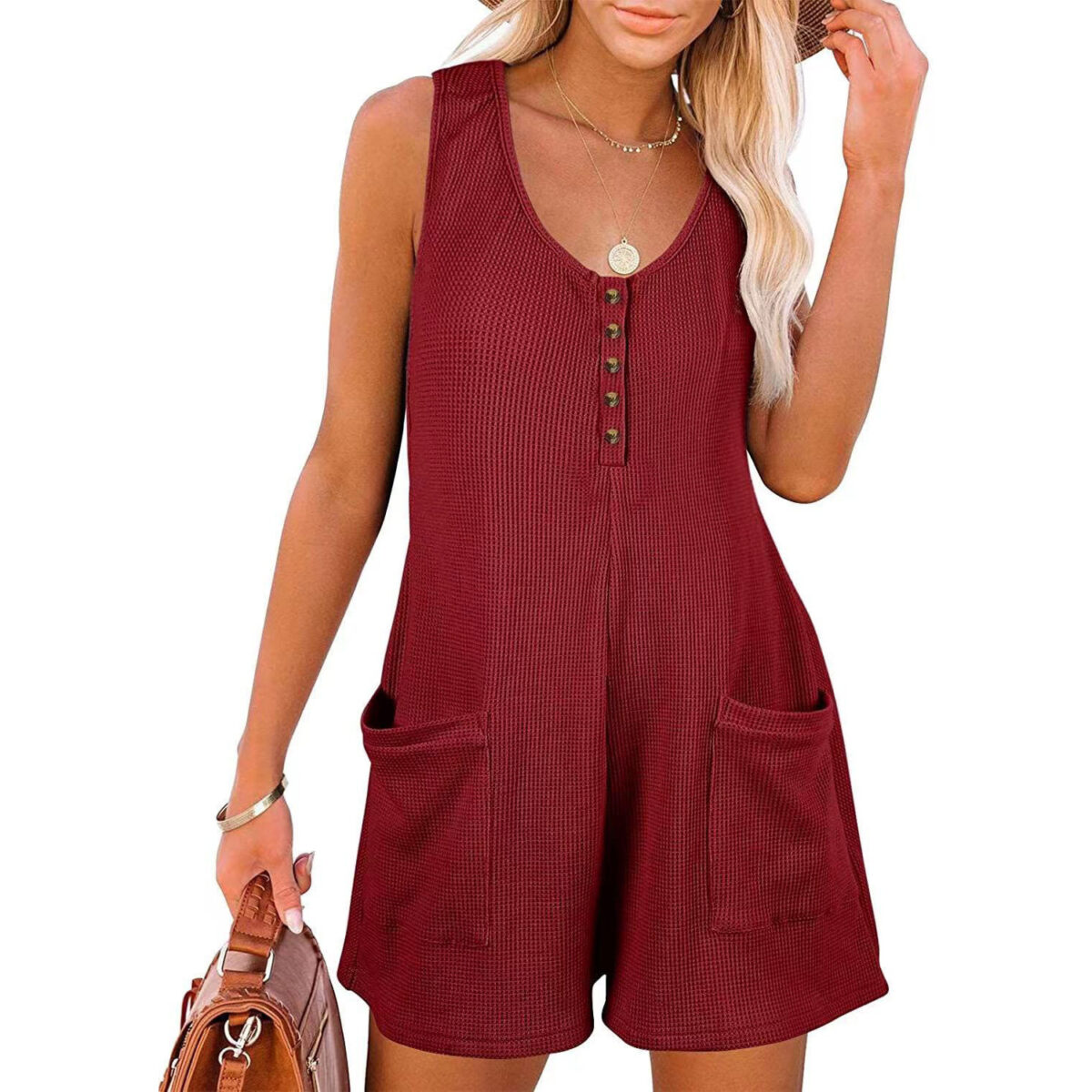 European American Summer New Women's Loose Casual Button Pocket Vest Jumpsuit - Image 4