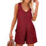 European American Summer New Women's Loose Casual Button Pocket Vest Jumpsuit - Image 4