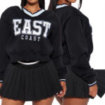 Letter Printed V-neck Long-sleeved Sweater Elastic Pleated Skirt Suit - Image 3