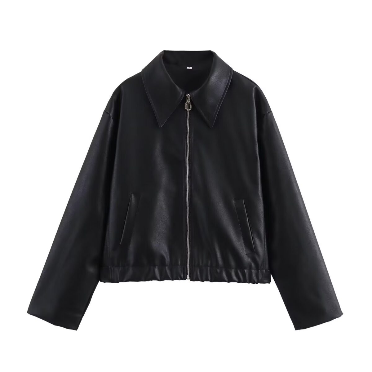 Women's Lapel Long Sleeve Leather Coat - Image 6