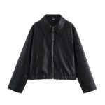 Women's Lapel Long Sleeve Leather Coat - Image 6
