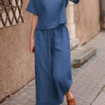 European And American Women's Linen Casual Loose Solid Color Suit Two-piece Women - Image 4