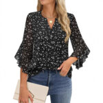 Lotus Leaf 34 Sleeve Top Solid Color Fashion - Image 4