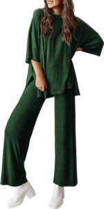 Casual Short-sleeved Pullover Top Wide-leg Pants Casual Suit - Image 10