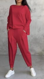 Women's Irregular Suit Long-sleeved Round Neck Top And Loose Harem Pants With Pockets Ins Fashion Trousers Set Women's Clothing - Image 10