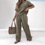 Women's 2-piece Set Plus Size Embroidered Leisure Suit High Waist Loose Trousers - Image 2