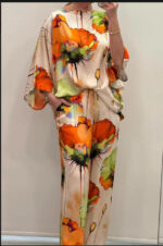 Indian Casual Round Neck Printed Satin Suit - Image 3