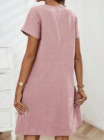 Summer Casual Zipper Half-Placket Button Decor Double Pocket Short Sleeve Dress - Image 4