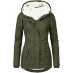 Solid Color Pocket Long-sleeve Zipper Fleece Padded Coat Women - Image 3