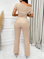 Neck Split Hem Ruched Top & Flare Leg Pants - Image 5