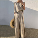Cotton And Linen Casual Sleeveless Top Wide Leg Pants Two-piece Set - Image 3