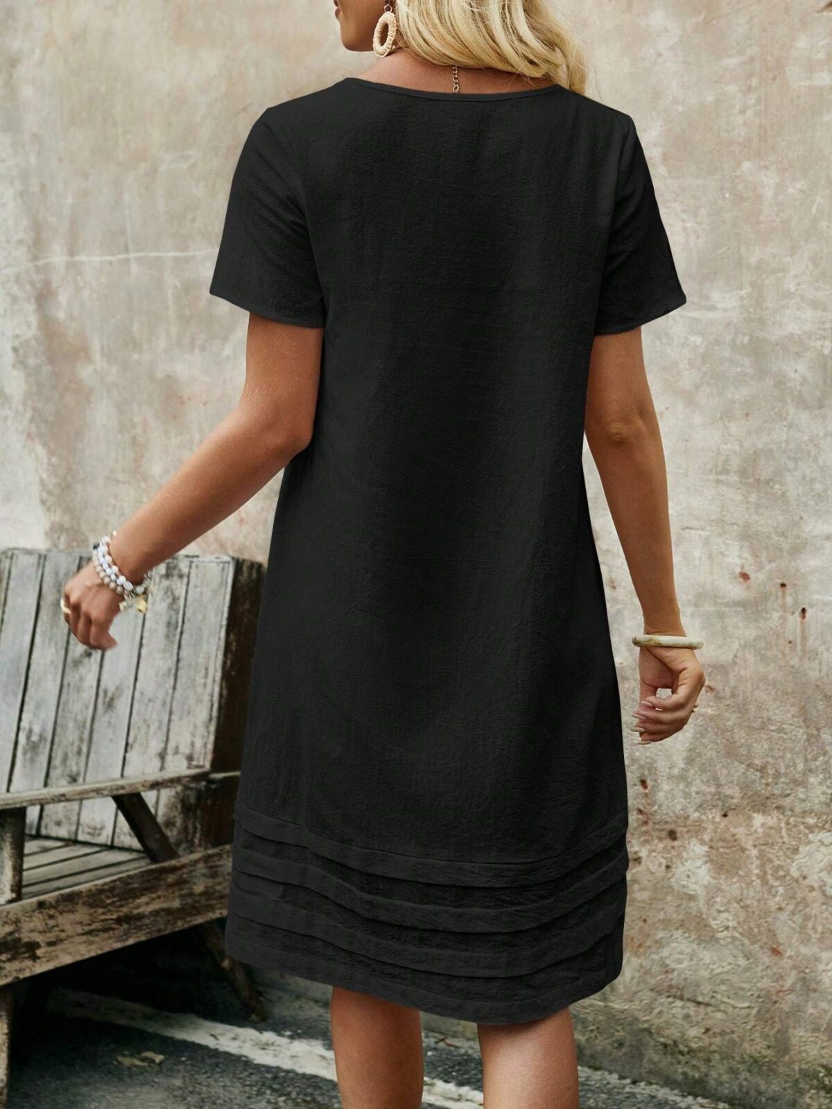Women's Solid Color Round Neck Short Sleeve Simple Casual Dres - Image 4