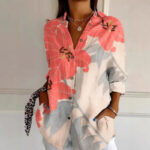 Floral Print Long-sleeved Shirt Women's Casual Button Tops Clothing - Image 4