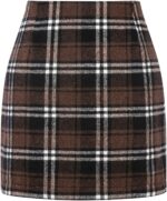 Women's High Waist Plaid Tight Pencil Wool Mini Skirt - Image 3