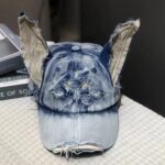 Waste Soil Wind Y2g Doberman Ear Baseball Cap Worn Looking Washed-out Denim - Image 4