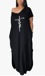 Letter Printed Super Loose Casual Maxi Dress - Image 3