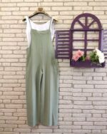 Women's Dark Green Casual Suspender Wide-leg Jumpsuit - Image 5