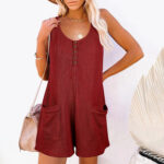 European American Summer New Women's Loose Casual Button Pocket Vest Jumpsuit - Image 5