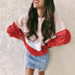 Women's Tricolor Inlaid Patchwork Knitted Sweater