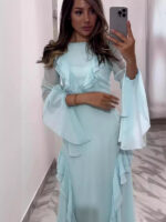 Round Neck Ruffled Long Sleeve Maxi Dress - Image 5
