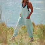 Women's Pocket Spaghetti Straps Knitted One-piece Trousers