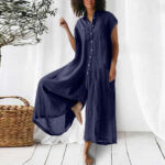 Women's Solid Color Casual Long-sleeved Mid-length Jumpsuit - Image 5