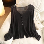 Women's Linen Cardigan With Skirt Collar Thin Hollow Breathable - Image 2